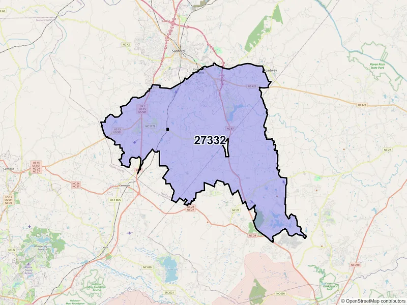 Map of ZIP Code 27332 — Sanford, NC