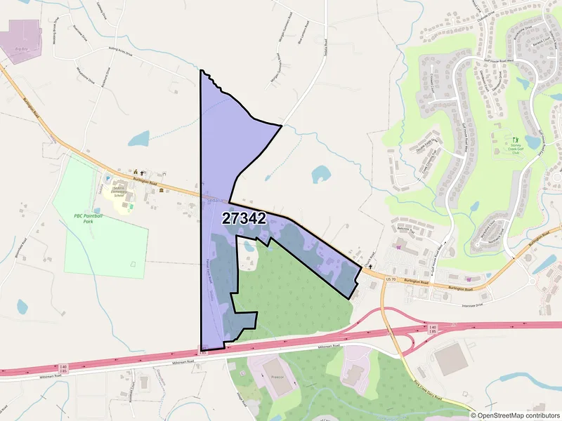 Map of Sedalia, North Carolina and ZIP codes