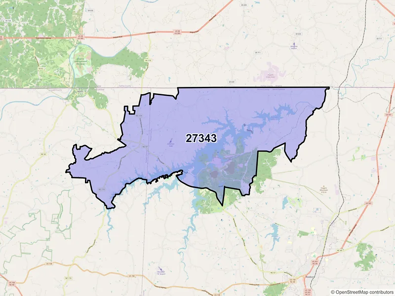 Map of ZIP Code 27343 — Semora, NC