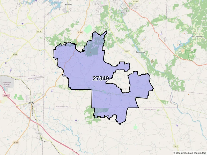 Map of Snow Camp, North Carolina and ZIP codes