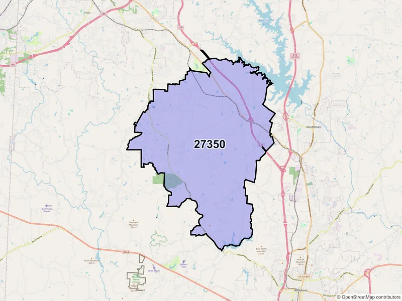 Map of Sophia, North Carolina and ZIP codes