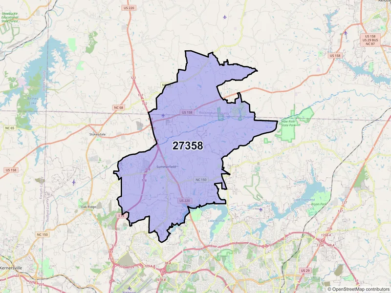 Map of ZIP Code 27358 — Summerfield, NC