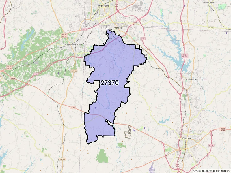 Map of ZIP Code 27370 — Trinity, NC