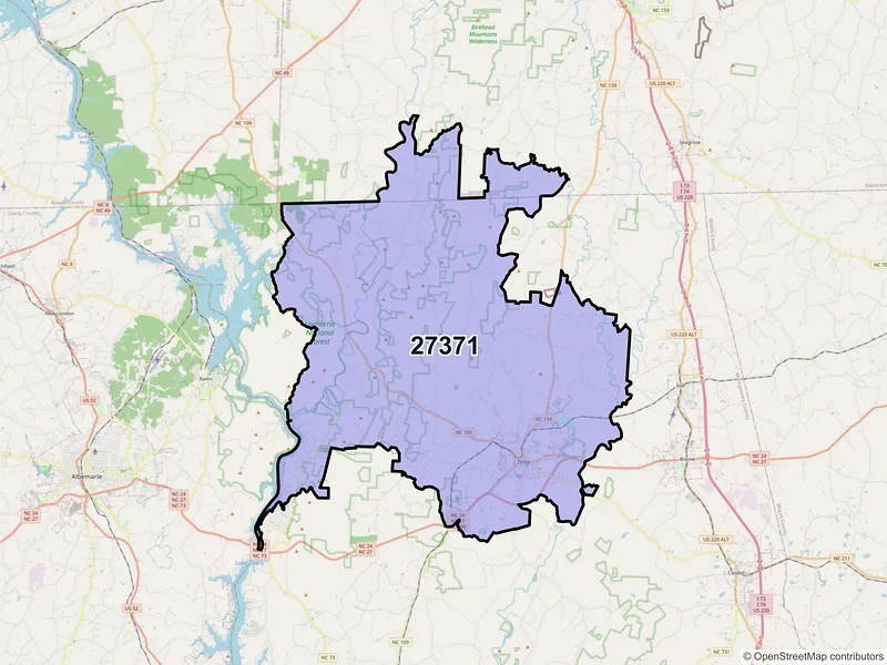 Map of ZIP Code 27371 — Troy, NC