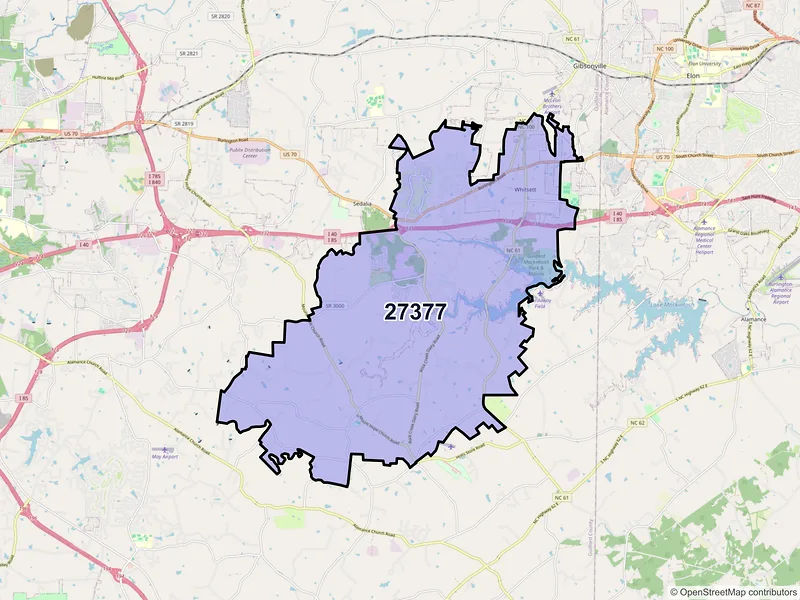 Map of ZIP Code 27377 — Whitsett, NC