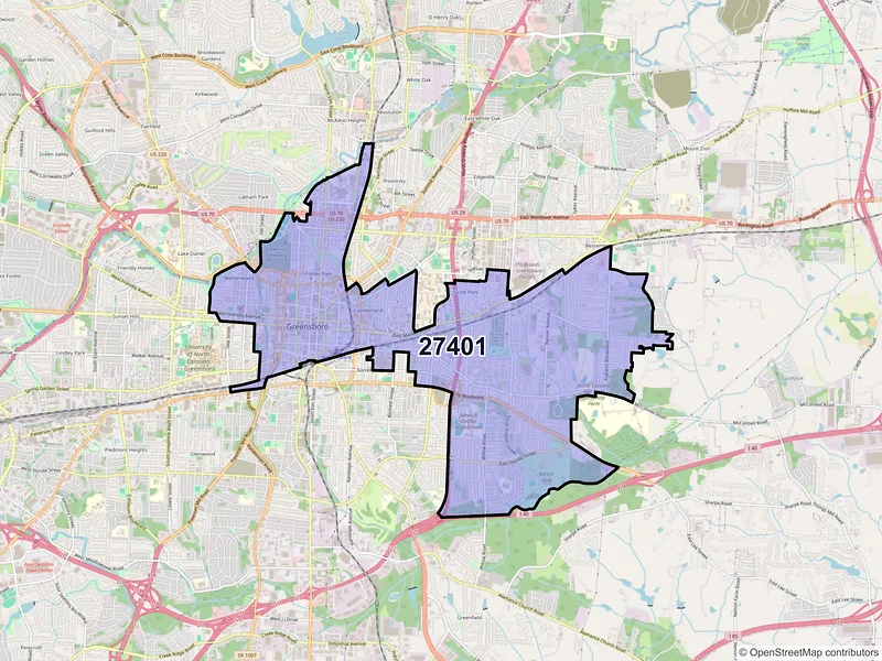 Map of ZIP Code 27401 — Greensboro, NC