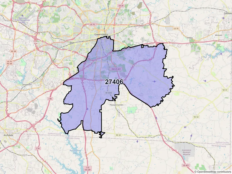 Map of ZIP Code 27406 — Greensboro, NC