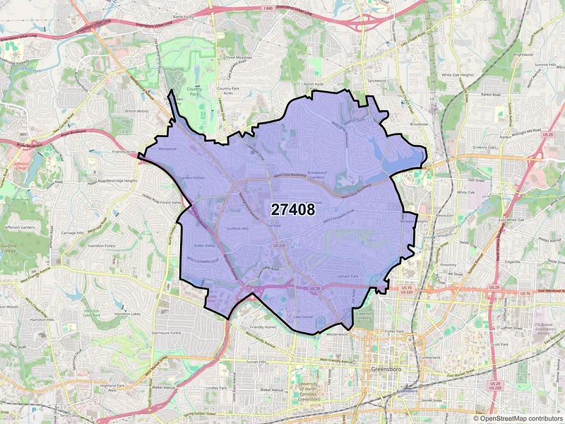 Map of ZIP Code 27408 — Greensboro, NC