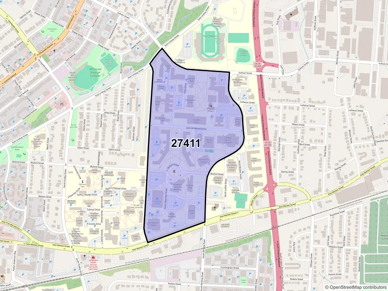 Map of ZIP Code 27411 — Greensboro, NC
