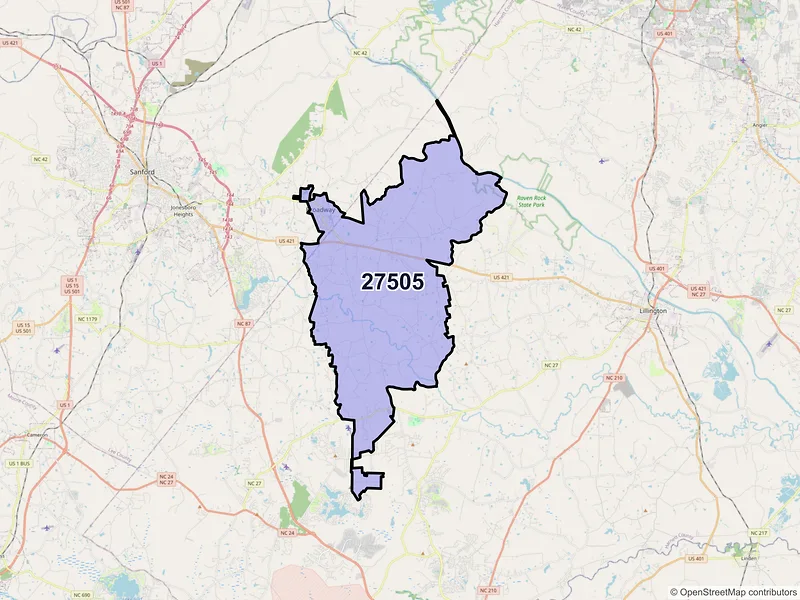 Map of ZIP Code 27505 — Broadway, NC