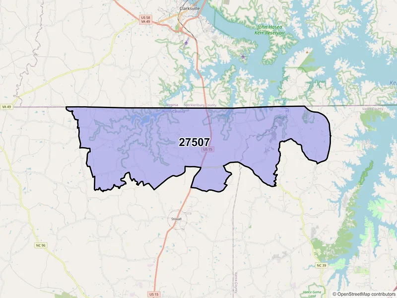 Map of Bullock, North Carolina and ZIP codes
