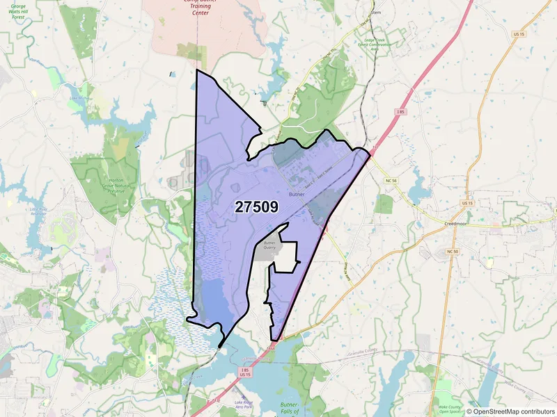 Map of ZIP Code 27509 — Butner, NC