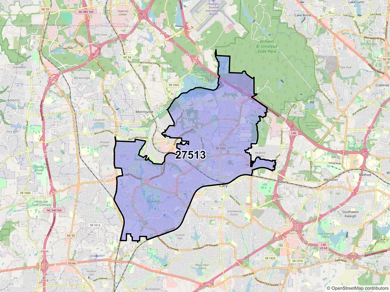 Map of ZIP Code 27513 — Cary, NC