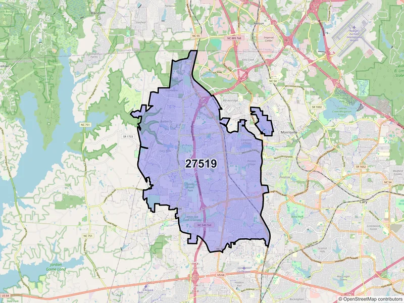 Map of ZIP Code 27519 — Cary, NC