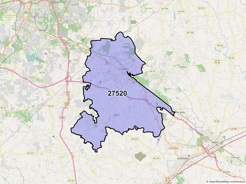 Map of ZIP Code 27520 — Clayton, NC