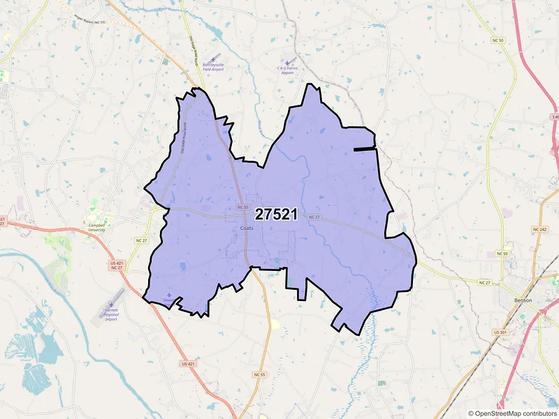 Map of ZIP Code 27521 — Coats, NC
