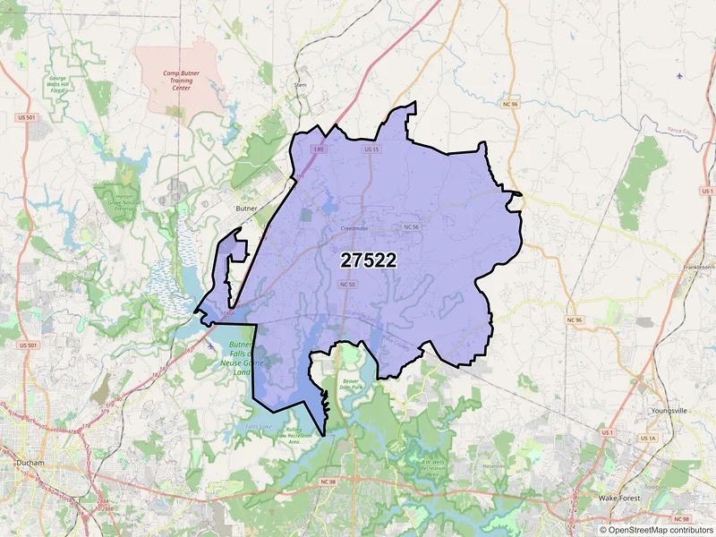 Map of ZIP Code 27522 — Creedmoor, NC