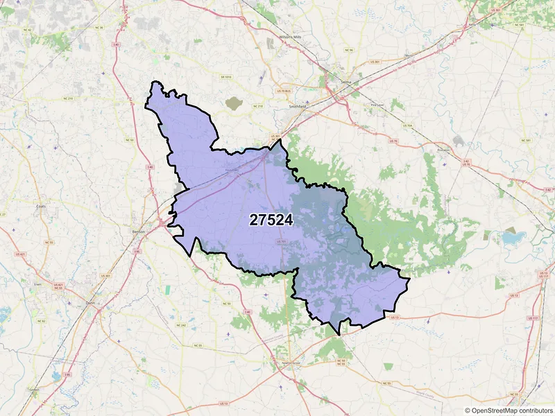 Map of ZIP Code 27524 — Four Oaks, NC