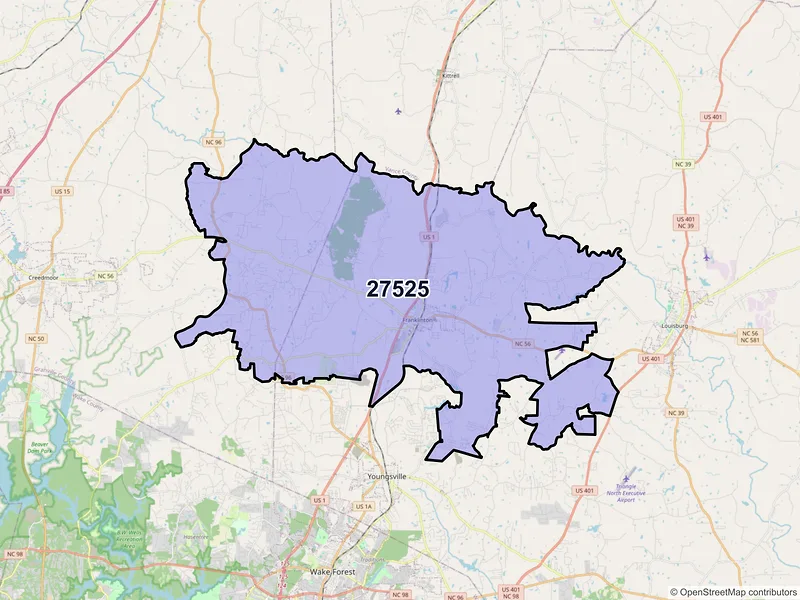 Map of ZIP Code 27525 — Franklinton, NC