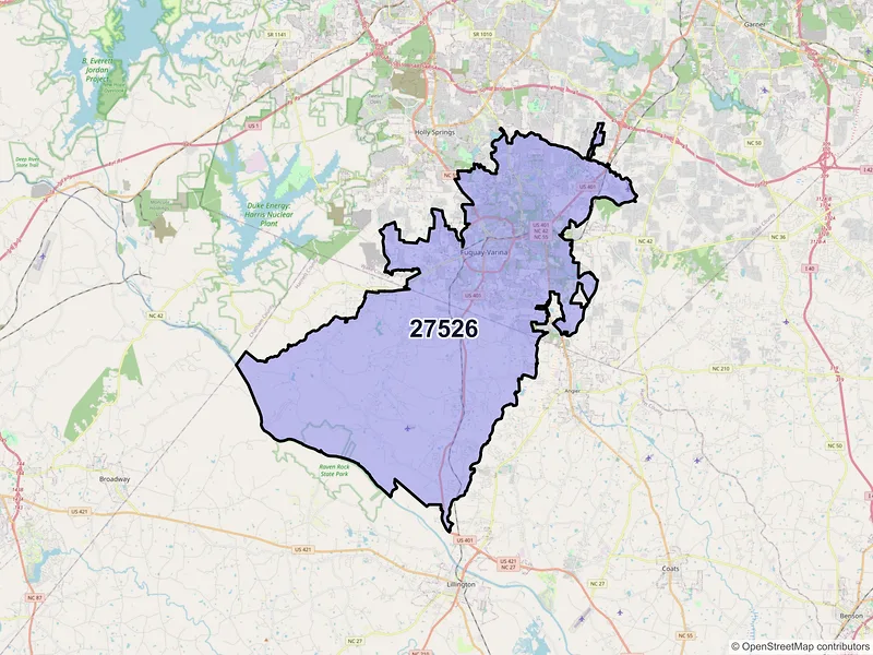 Map of ZIP Code 27526 — Fuquay Varina, NC
