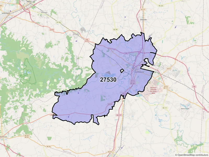 Map of ZIP Code 27530 — Goldsboro, NC
