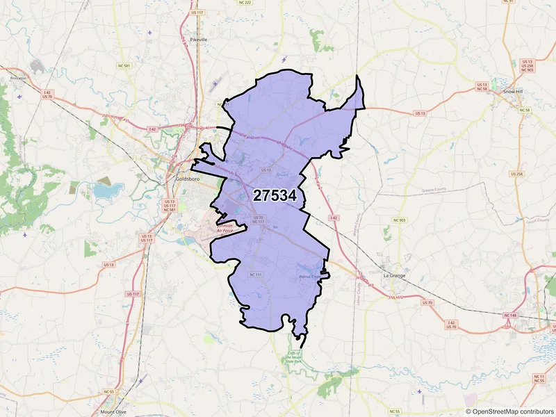 Map of ZIP Code 27534 — Goldsboro, NC