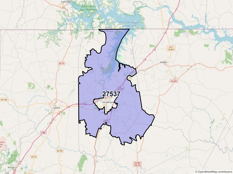 Map of ZIP Code 27537 — Henderson, NC