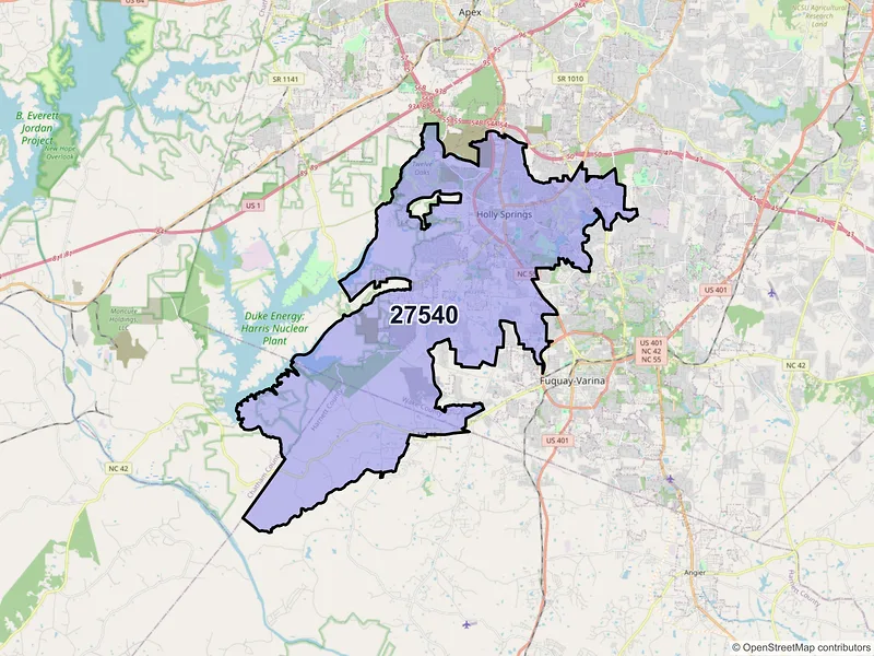 Map of ZIP Code 27540 — Holly Springs, NC