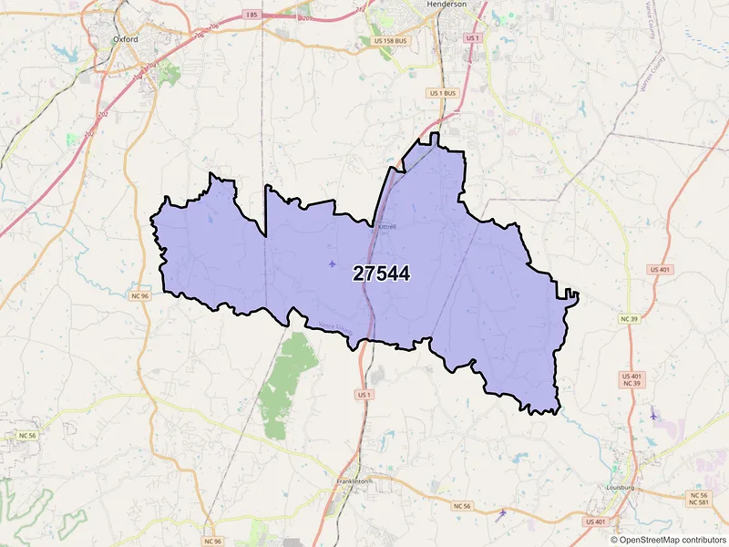 Map of Kittrell, North Carolina and ZIP codes