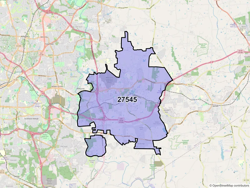 Map of ZIP Code 27545 — Knightdale, NC
