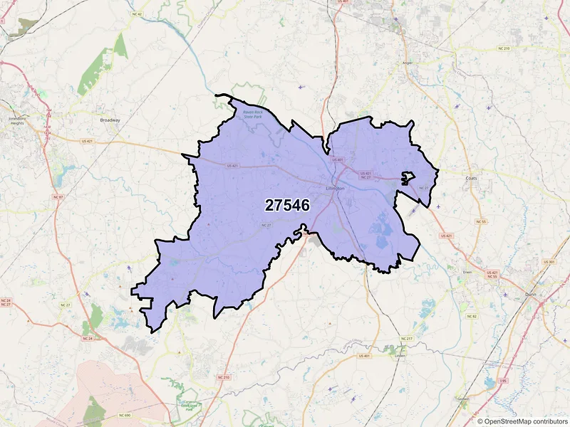 Map of ZIP Code 27546 — Lillington, NC