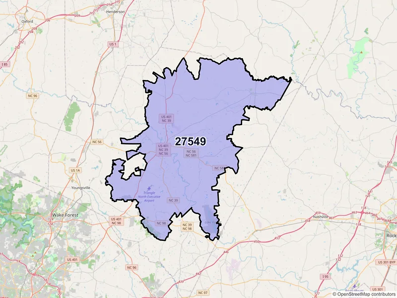 Map of ZIP Code 27549 — Louisburg, NC