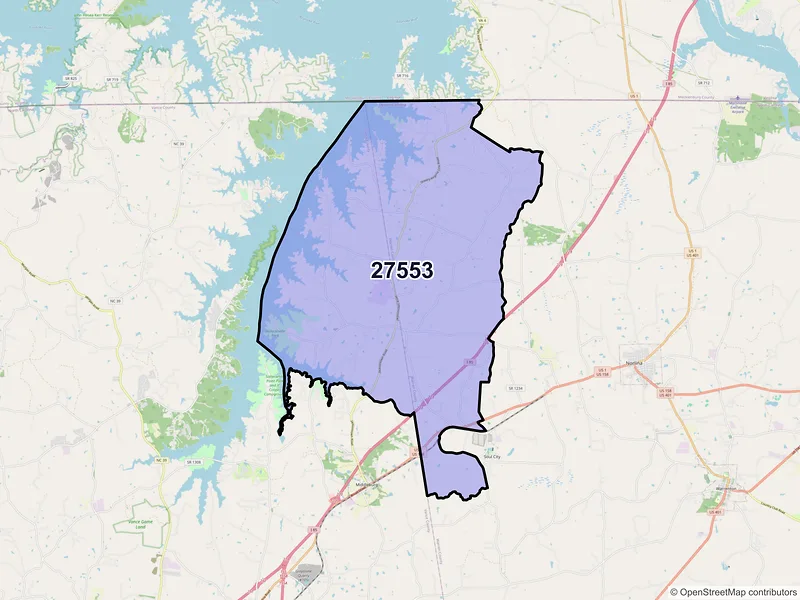 Map of ZIP Code 27553 — Manson, NC