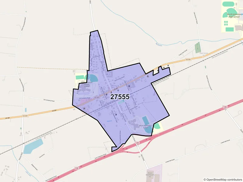 Map of Micro, North Carolina and ZIP codes