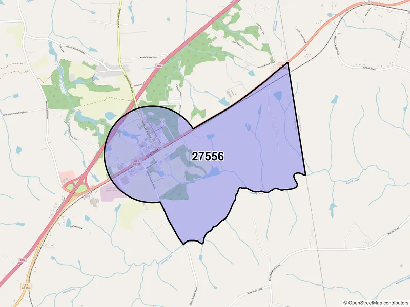 Map of Middleburg, North Carolina and ZIP codes