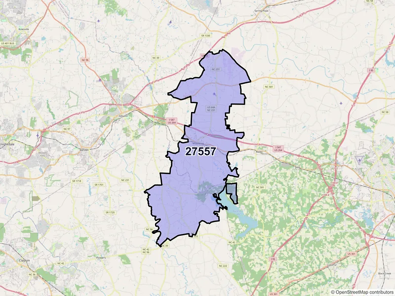 Map of ZIP Code 27557 — Middlesex, NC