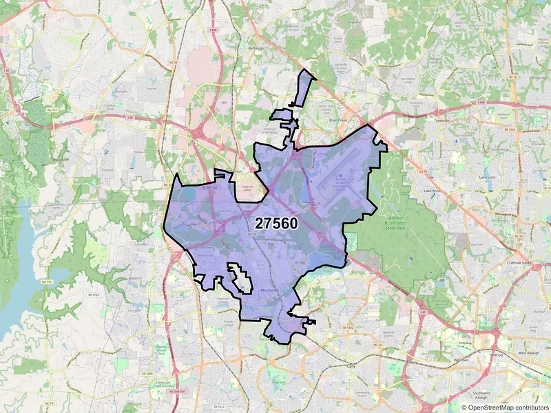 Map of Morrisville, North Carolina and ZIP codes