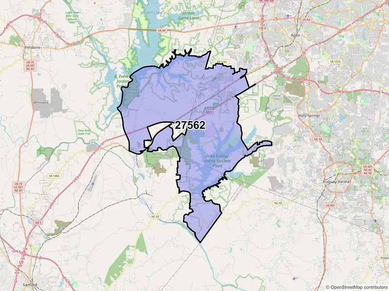 Map of ZIP Code 27562 — New Hill, NC