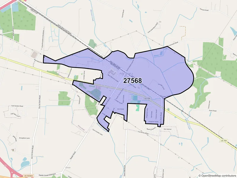 Map of Pine Level, North Carolina and ZIP codes