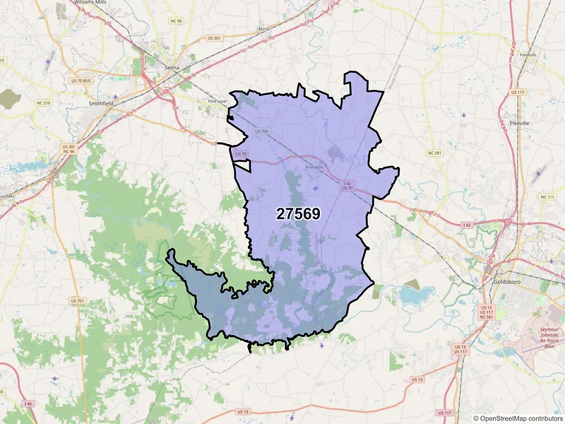 Map of ZIP Code 27569 — Princeton, NC