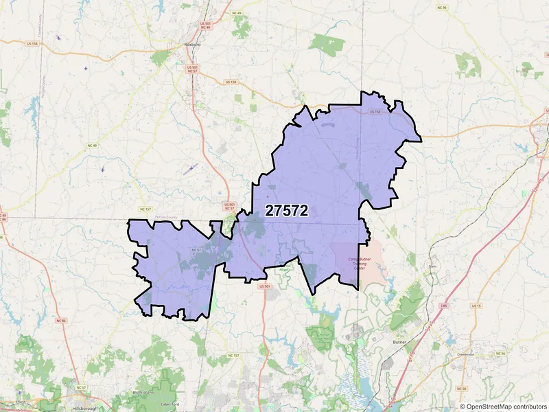 Map of ZIP Code 27572 — Rougemont, NC