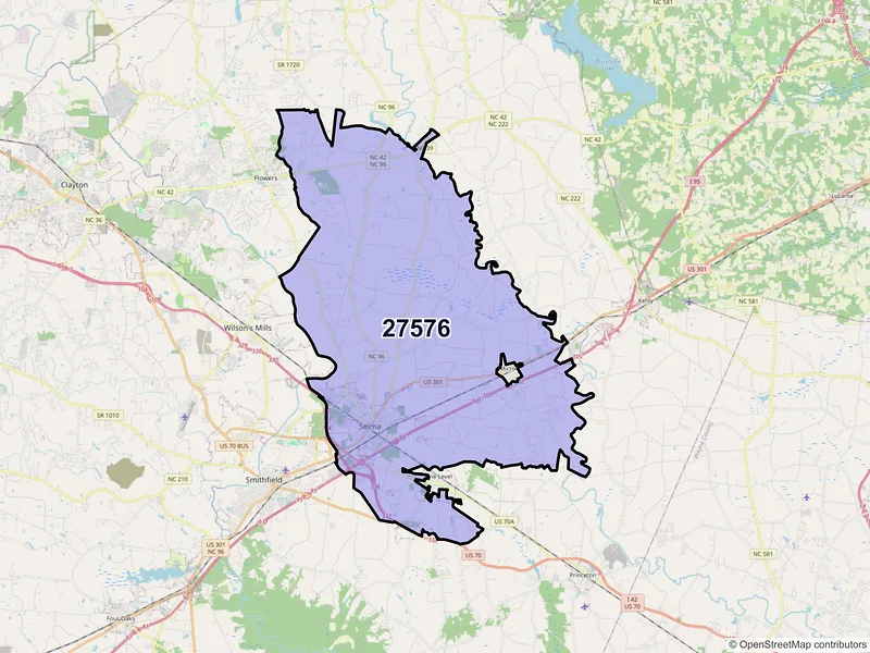 Map of Selma, North Carolina and ZIP codes