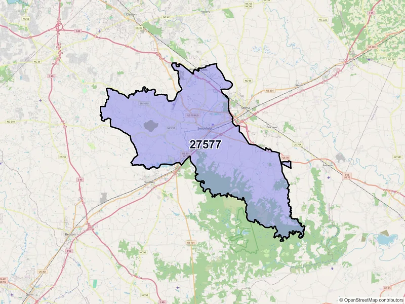 Map of ZIP Code 27577 — Smithfield, NC