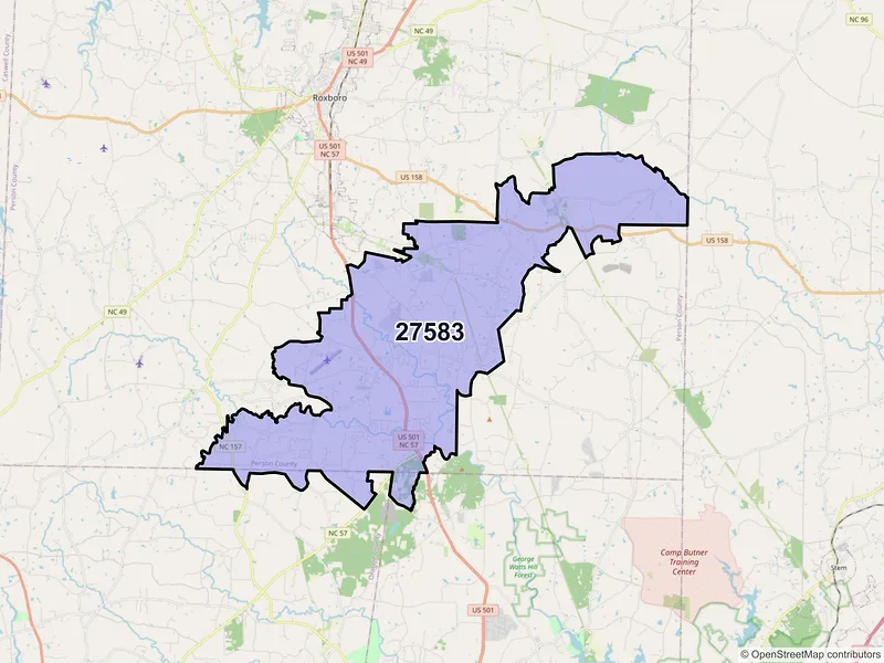 Map of Timberlake, North Carolina and ZIP codes