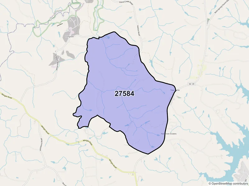 Map of Townsville, North Carolina and ZIP codes