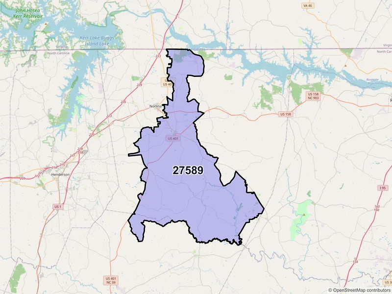Map of ZIP Code 27589 — Warrenton, NC