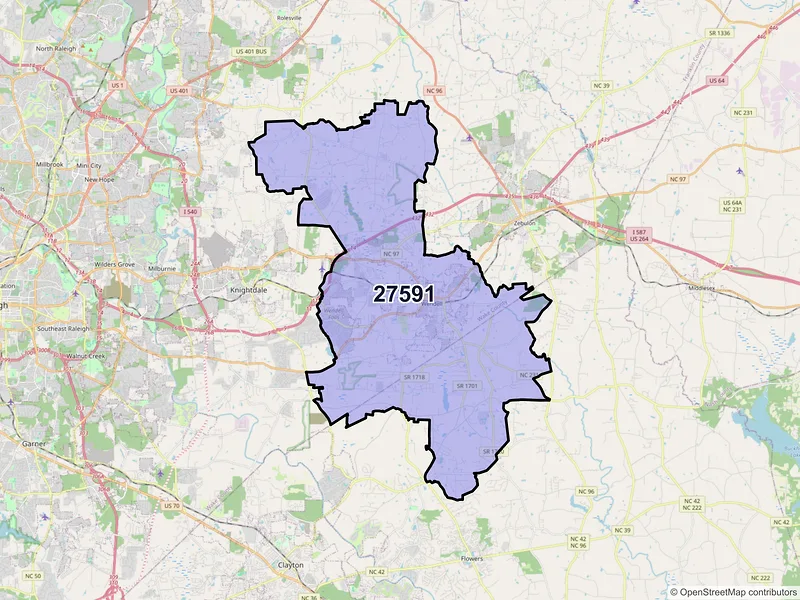 Map of ZIP Code 27591 — Wendell, NC