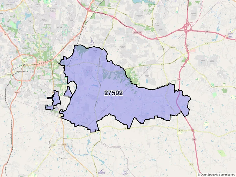 Map of ZIP Code 27592 — Willow Spring, NC