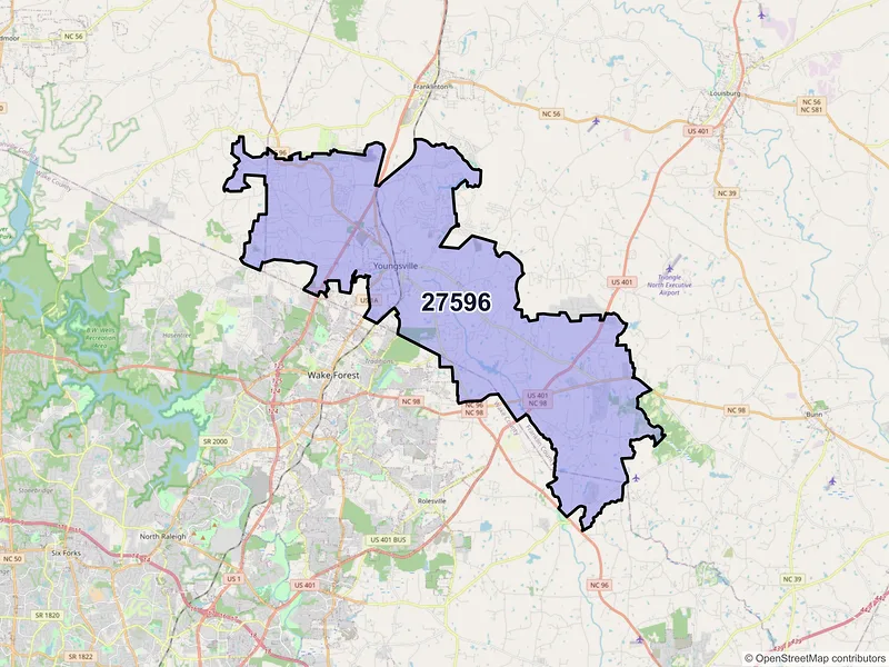 Map of ZIP Code 27596 — Youngsville, NC