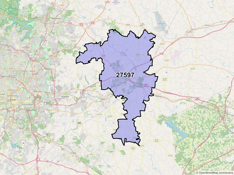 Map of Zebulon, North Carolina and ZIP codes